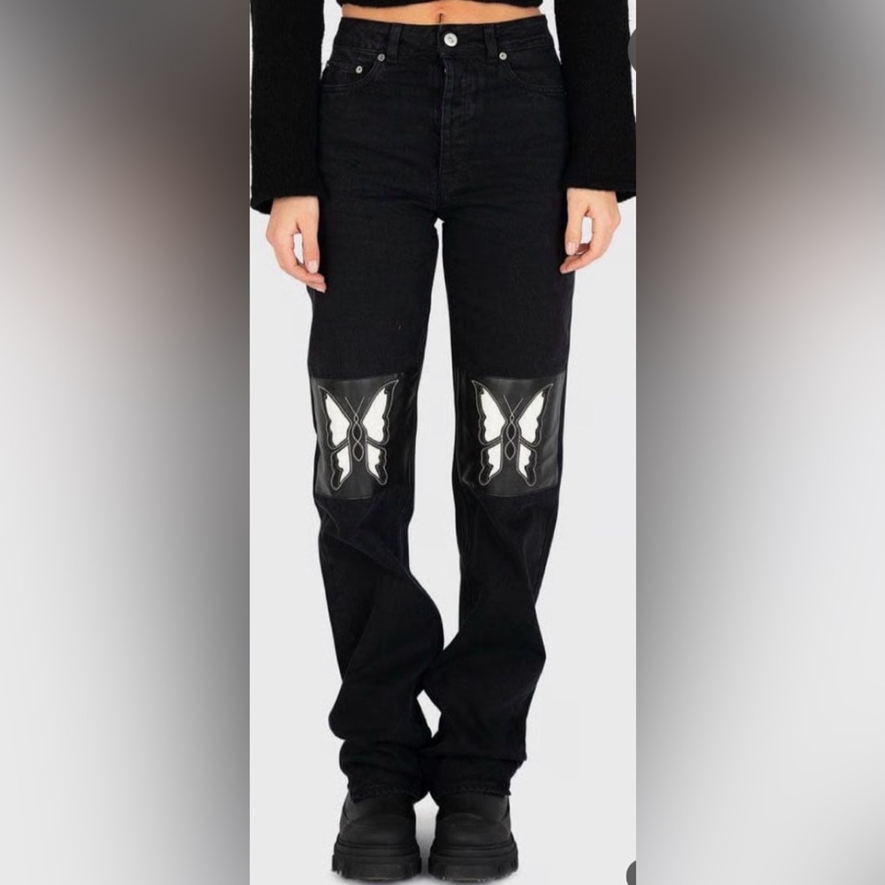 Our Legacy Black Straight Leg Jeans with Butterfly Detail
